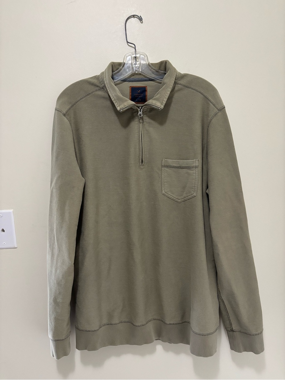 Denver Hayes Sage Green 1/4 Zip Pullover Sweatshirt with Chest Pocket